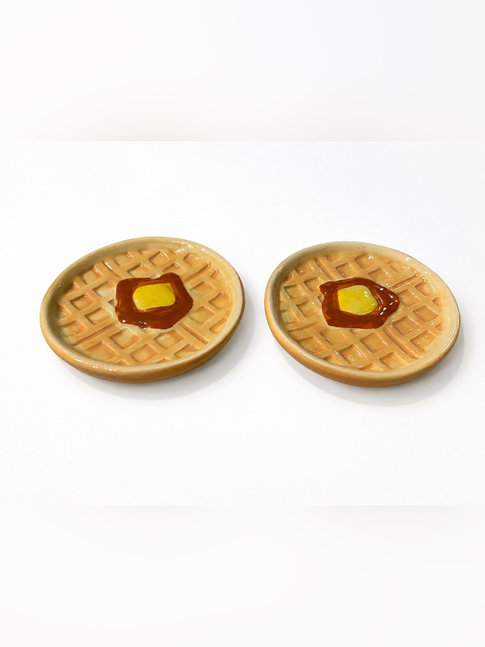 Cost Plus World Market Waffle mini  Plate Pair - Brown & Yellow